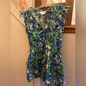 Pinch Floral Mini Dress in Blue and Green